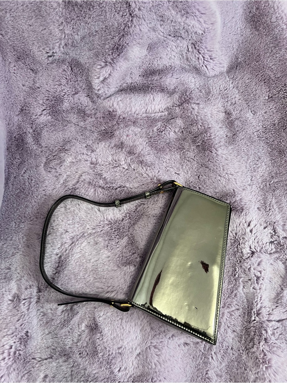 Womens silver Metallic Patent Shoulder Bag